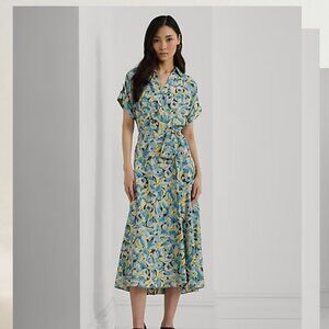 EUC Lauren Ralph Lauren Floral Belted Crepe Dress - Size 8